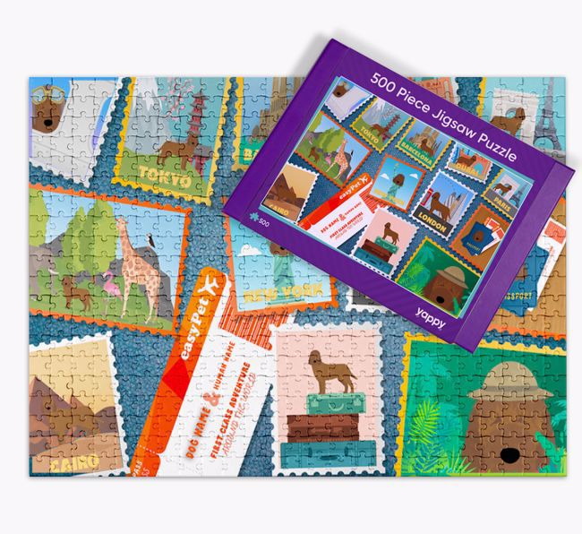 Around The World Adventure: Personalised {breedFullName} Jigsaw